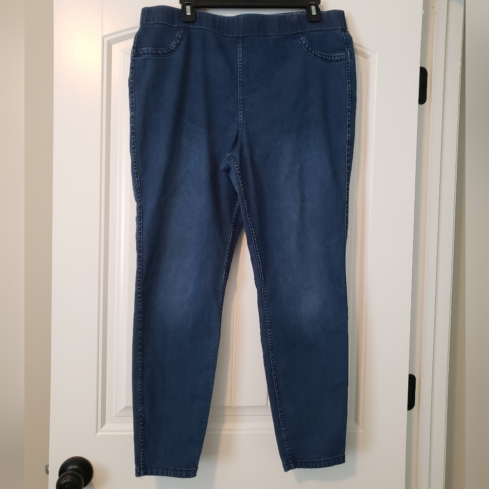 HUE Blue Denim & Animal Print Pull on Jegging Jeans Size XL women